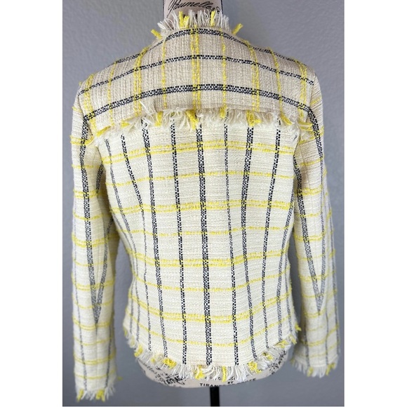 Halogwn Check Tweed Fringed Jacket Yellow/White/Black, size Medium - Picture 4 of 8